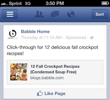 mobile page post ad