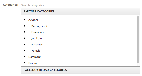 facebook partner categories