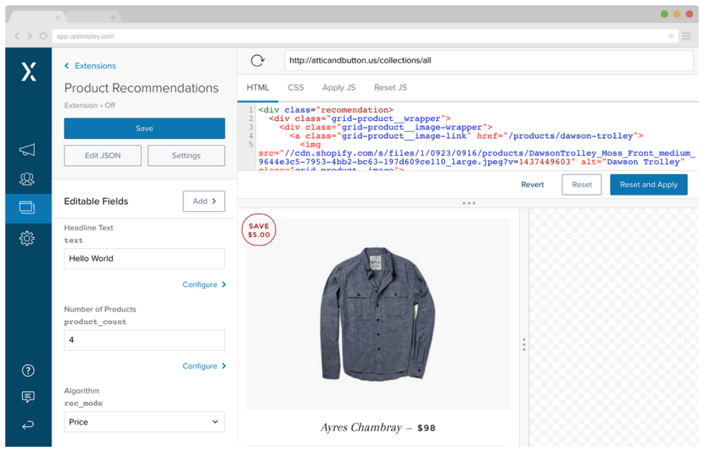 optimizely x web coding