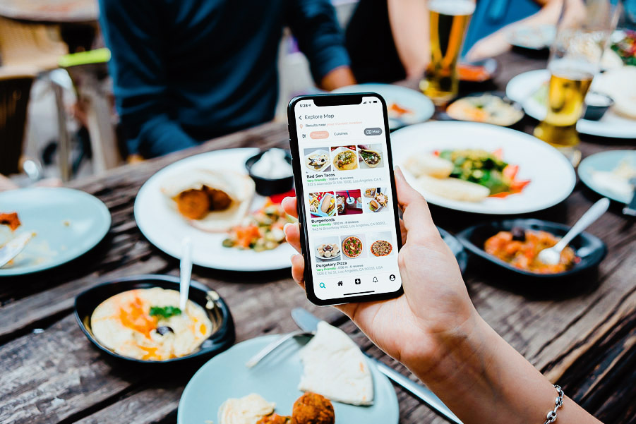 Phone showing food related app
