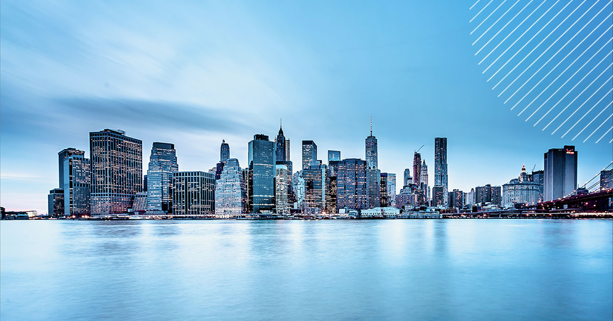City skyline view from the water