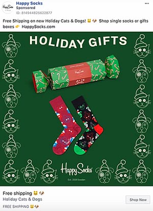A Facebook ad for holiday socks