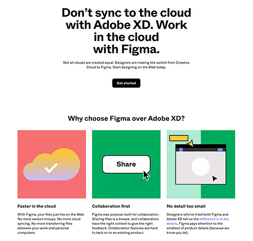Ad for Figma saying 'don't sync to the cloud with AdobeXD'