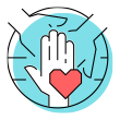 Three hands holding a heart - act for the greater good icon