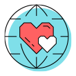 Two hearts over a globe - act for the greater good icon