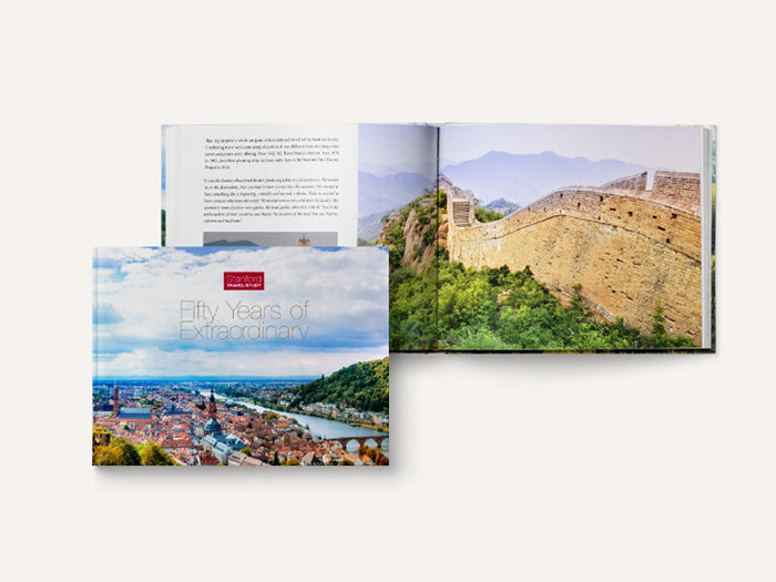 A photo travel book open to a page