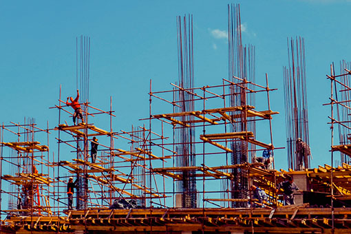 A construction crew building a building