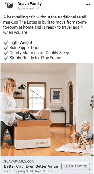 Gif showing the Guava brand crib and how easy it is to move from room to room