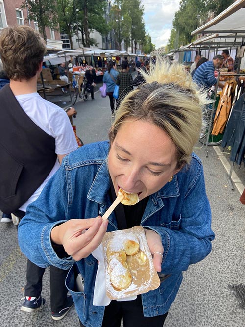 Phoebe Martell-Crawford eating mini pancakes